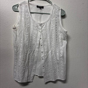 Women's Papa Vancouver White Embroidered Tank Top S 100% Cotton light weight